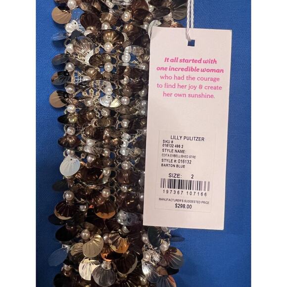 Lilly Pulitzer Size 2 Blue Dress Shell Pearl Accents Edita - Picture 6 of 7